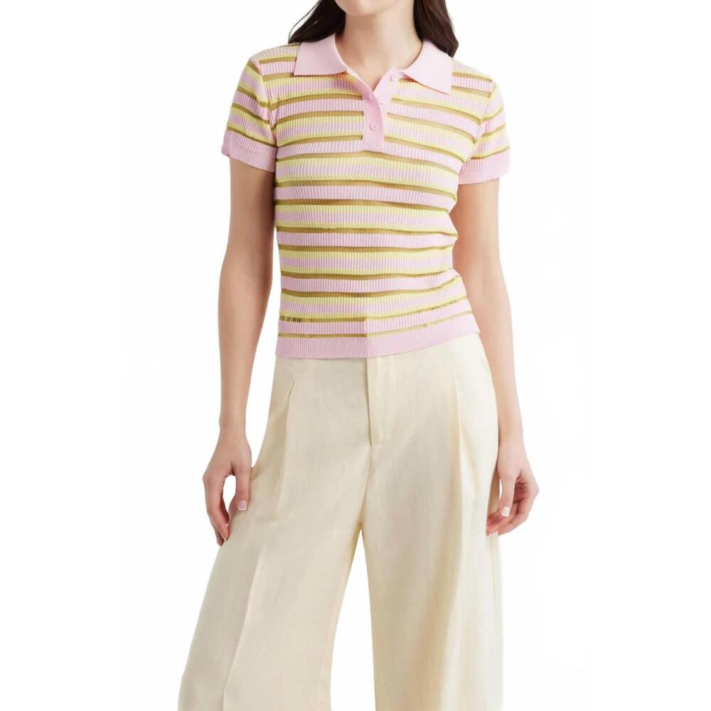 NEW DELUC levanzo knit polo top in multicolor pink